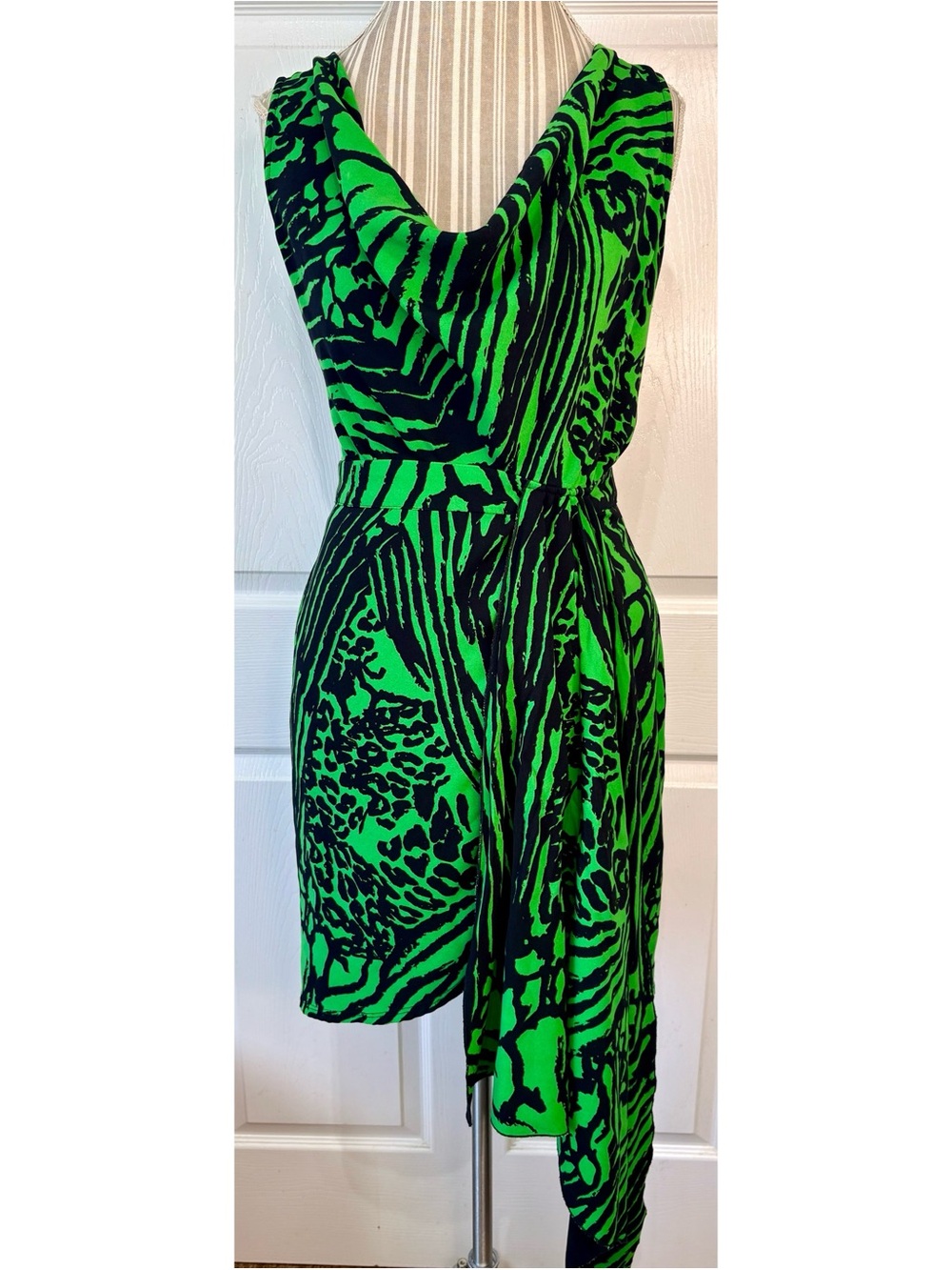Gabrielle Union Draped Green Zebra Print Cowl Neck Dress Large